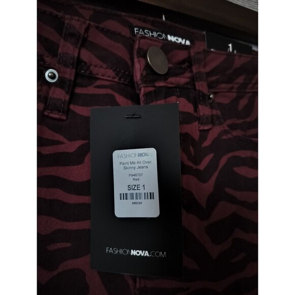 Fashion Nova Size 1 Paint Me All Over Red Zebra Tiger Stripes Jeans - Picture 3 of 8